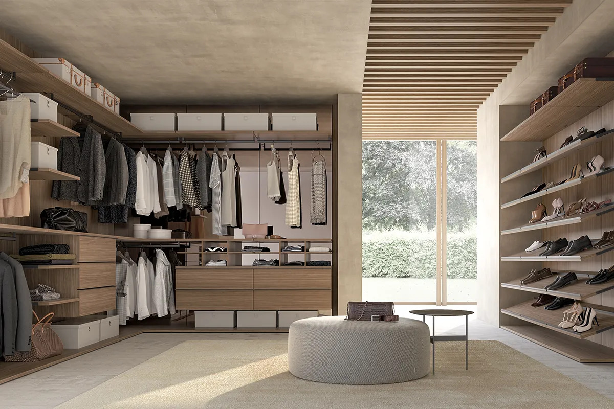 Dressing ouvert avec penderies et rangements