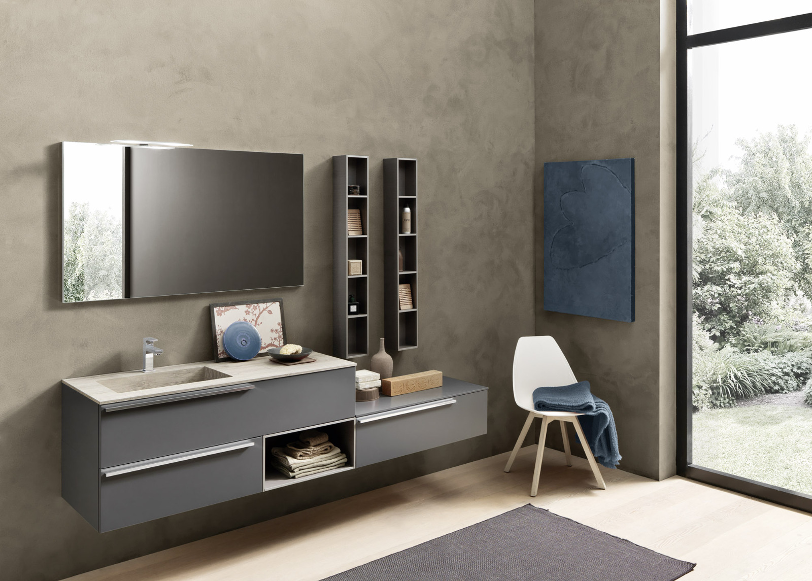 Meuble de salle de bains suspendu avec miroir